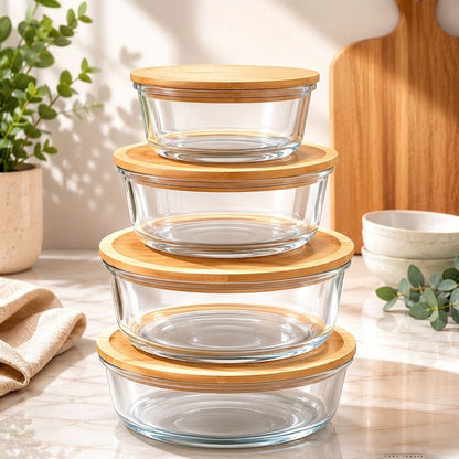 Boîte à Lunch en Verre avec Couvercle en Bambou – Grande Capacité, Anti-Fuite & Micro-ondes