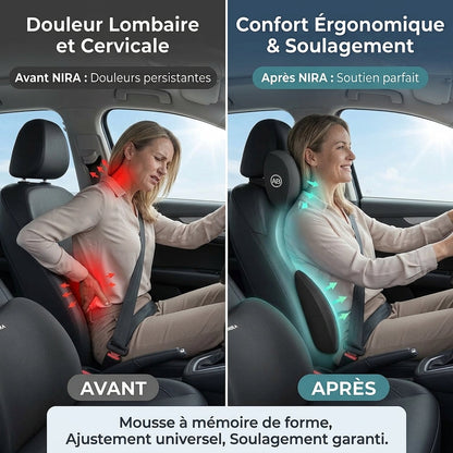 Kit Ergonomique Voiture Premium : Coussin Lombaire &amp; Repose-Tête en Mousse à Mémoire de Forme