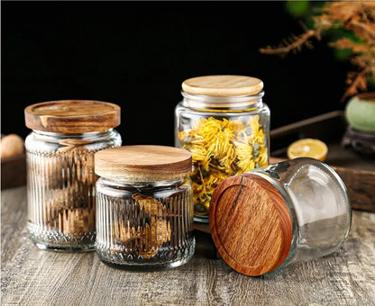 3 Bocaux Hermétiques en Verre Borosilicaté avec Couvercle en Bois