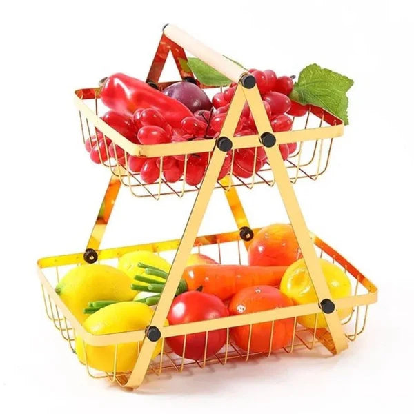 Panier de rangement pour fruits en métal à 2 couches lavable et antirouille