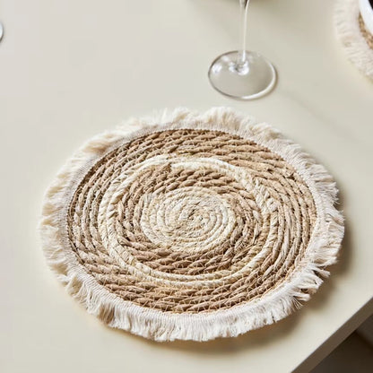 Napperons ronds en rotin tissés à la main – Lot de 6 pièces