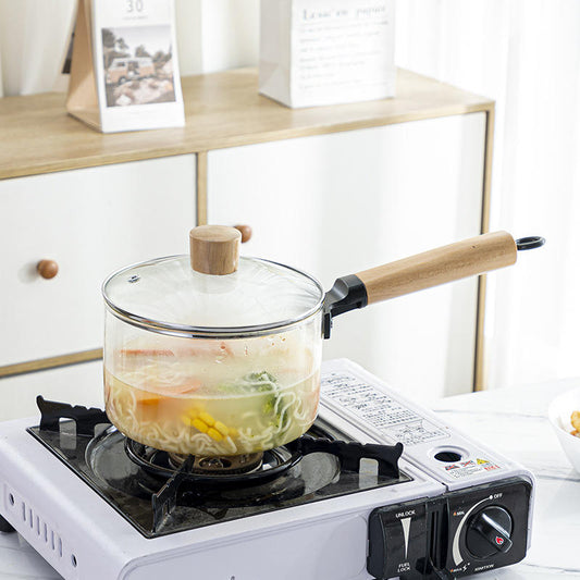 Casseroles en Verre Borosilicaté avec Manche en Bois – Élégance et Durabilité