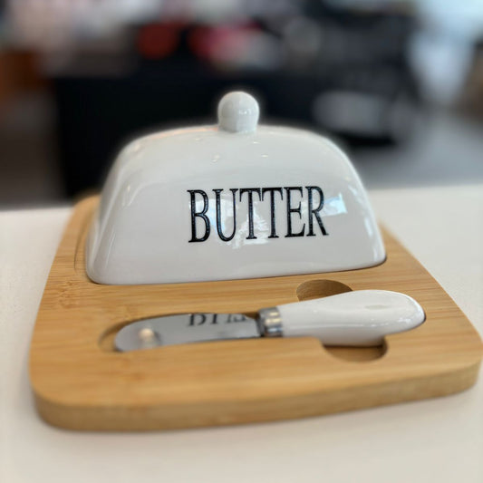 Beurrier en verre avec couvercle