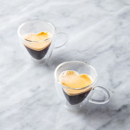 6 Tasses Double Paroi en Forme de Cœur – Verres Espresso 80 ml