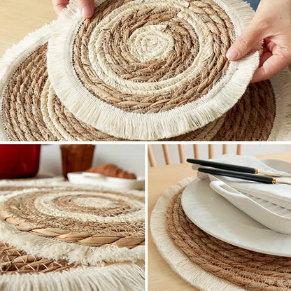 Napperons ronds en rotin tissés à la main – Lot de 6 pièces