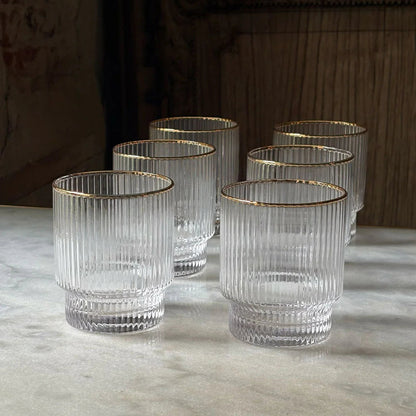 Ensemble de 6 tasses à jus en verre moderne avec bordure dorée
