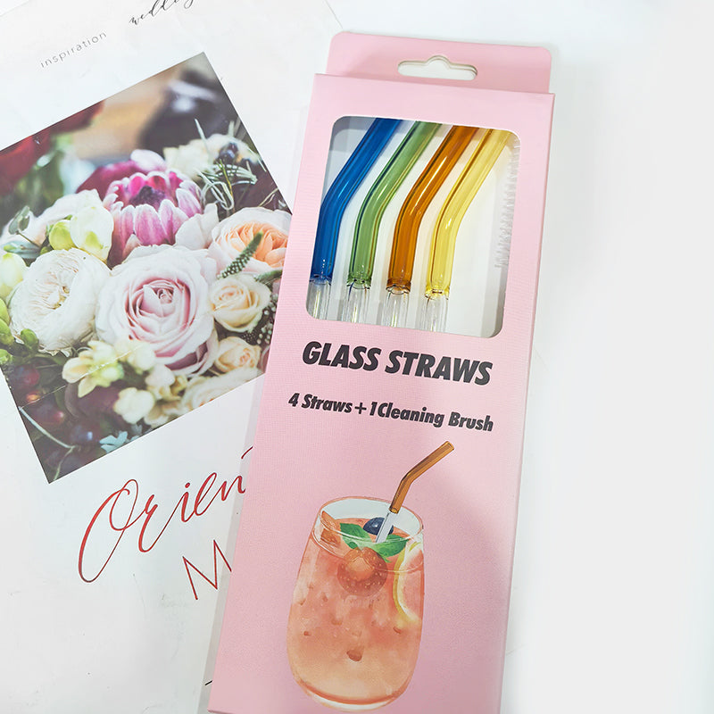 Ensemble de Pailles en Verre Borosilicate Incurvées et Réutilisables