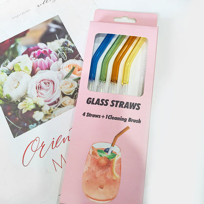 Ensemble de Pailles en Verre Borosilicate Incurvées et Réutilisables