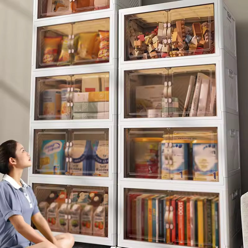 Boîte de Rangement Empilable avec Roues et Portes Visibles – Rangement Intelligent et Élégant