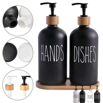 Distributeur de savon 500 ml avec plateau en bambou – Rechargeable