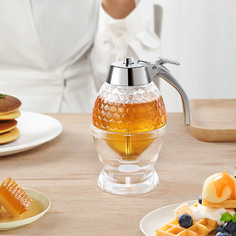 2 Distributeur de miel, sirop, beau pot à miel en nid d'abeille