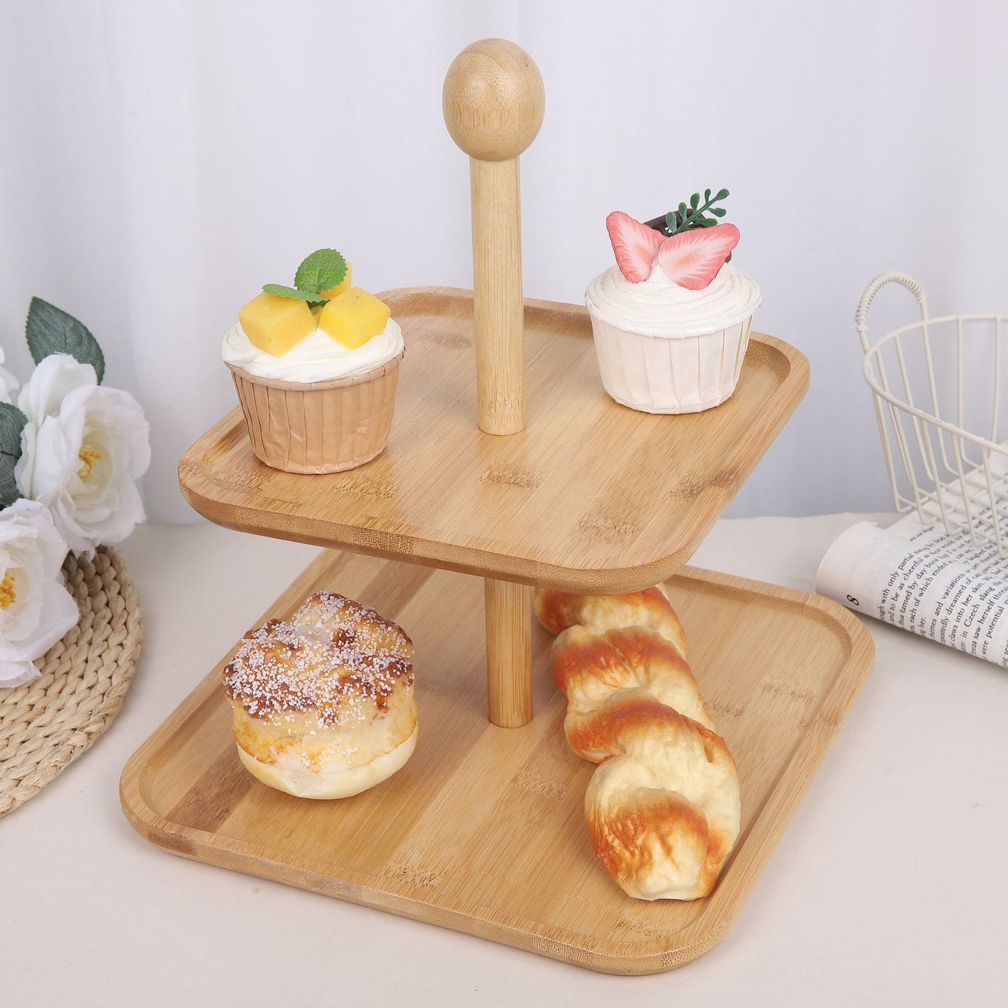 Présentoir à Gâteau en Bambou Naturel