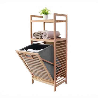 Panier à Linge en Bambou avec Étagères 2 Niveaux – Organisateur Gain de Place Naturel