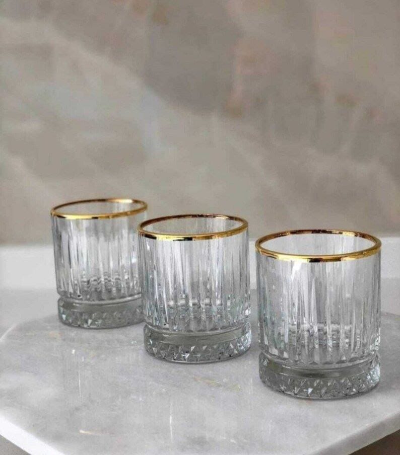 6 Verres Godinger Double Old Fashioned à Bordure Dorée