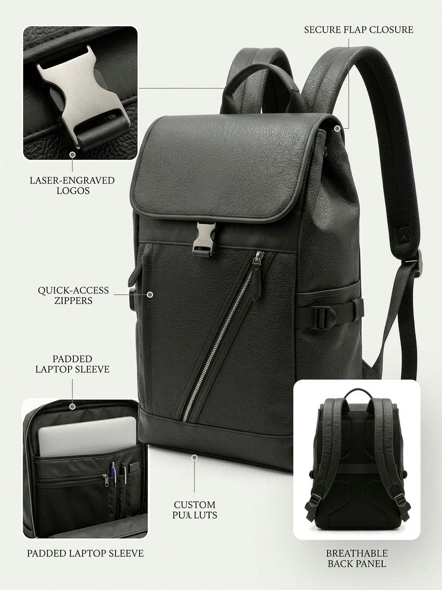 Sac à Dos Élégant Noir en Cuir Synthétique