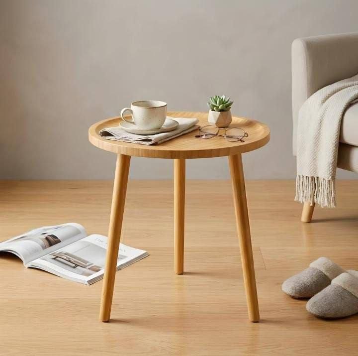 Table Basse Ronde en Bois Naturel – Bout de Canapé Style Scandinave