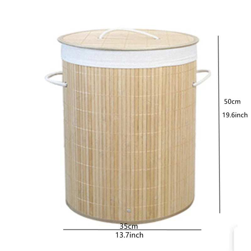 Panier à Linge Pliable en Bambou avec Doublure et Poignée