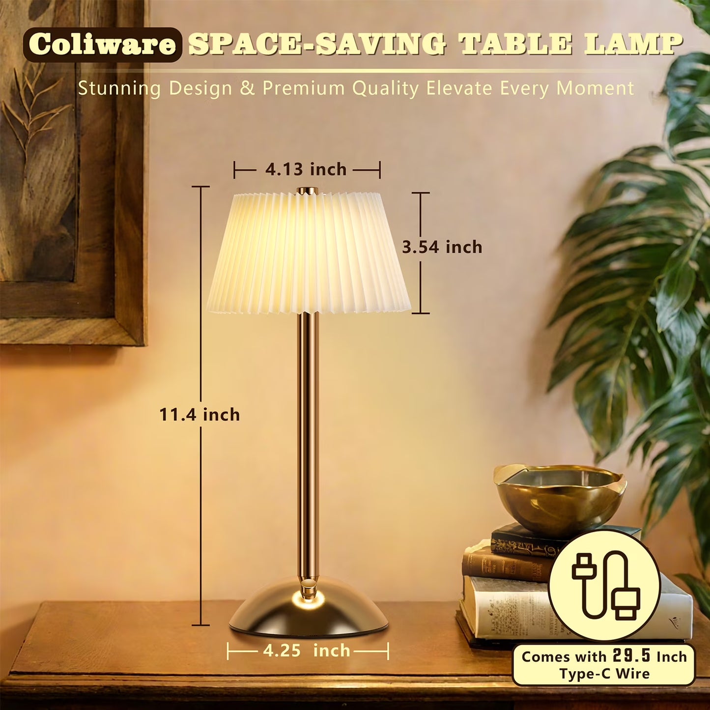Lampe de Table Sans Fil Rechargeable Dorée – Éclairage LED Moderne et Élégant