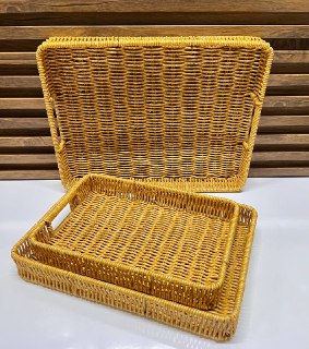 Ensemble de 3 Plateaux de Rangement Rectangulaires en Rotin Tressé - Style Naturel et Élégant