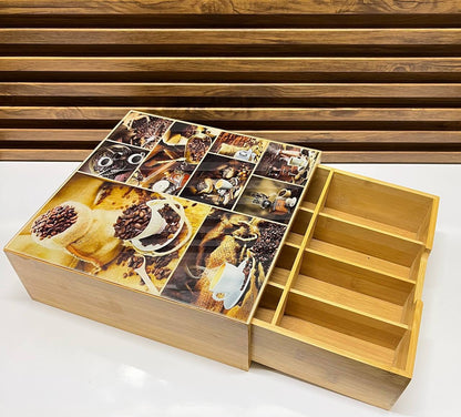 Boîte de Rangement en Bois pour Café et Thé - Design Élégant et Fonctionnel