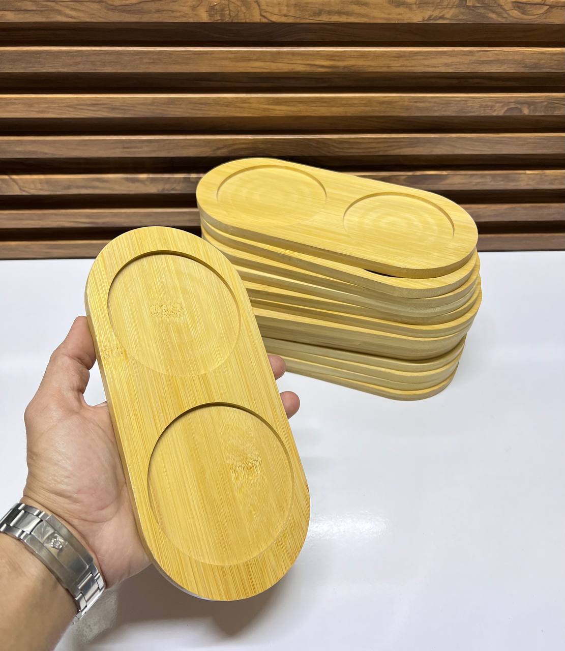 Ensemble de sous-verres / plateaux individuels en bambou - Design ovale avec double empreinte