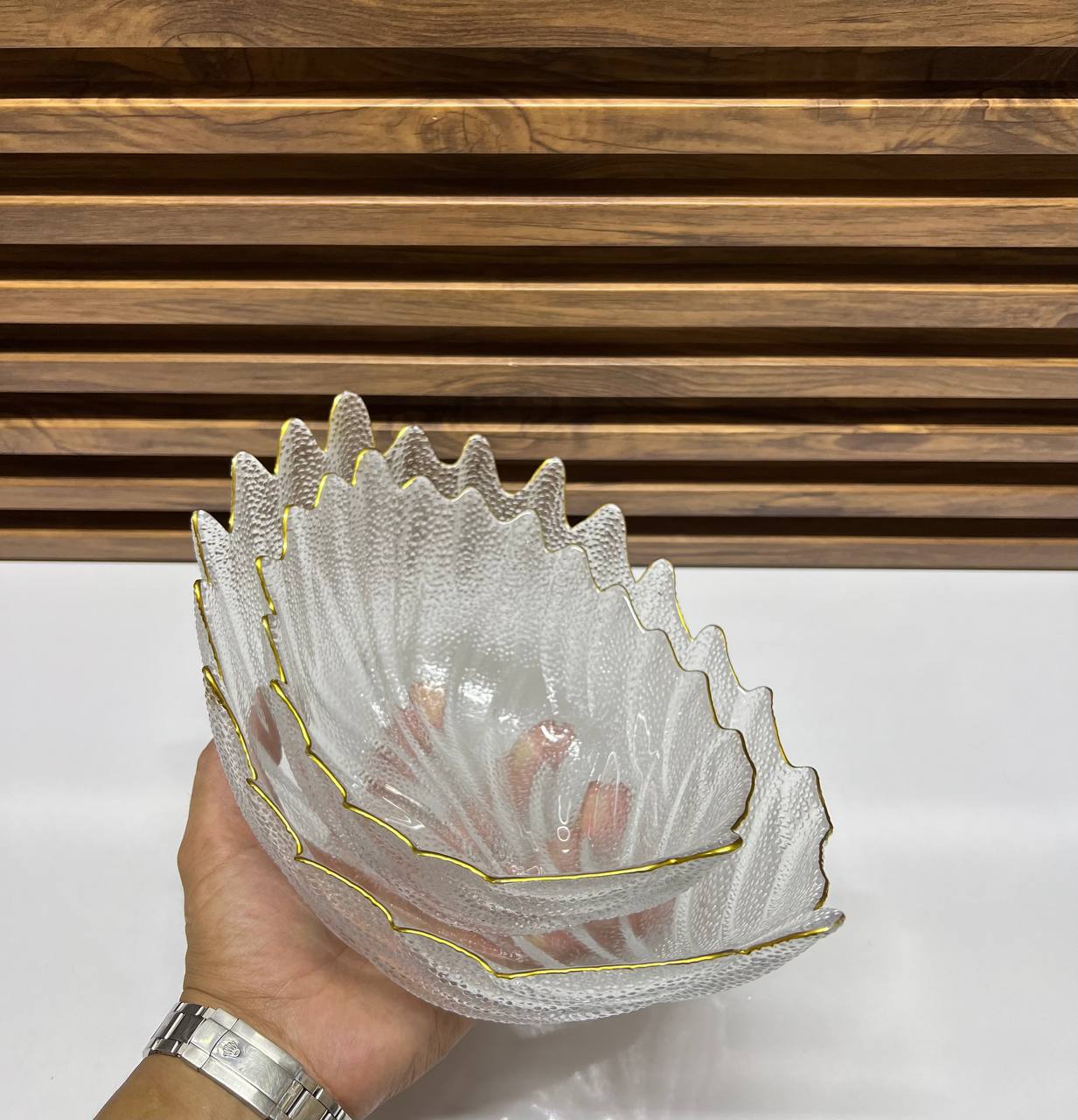 Ensemble de Bols en Verre Texturé avec Bordure Dorée - Design Élégant en Forme de Pétale de Fleur