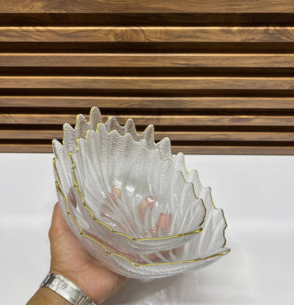Ensemble de Bols en Verre Texturé avec Bordure Dorée - Design Élégant en Forme de Pétale de Fleur