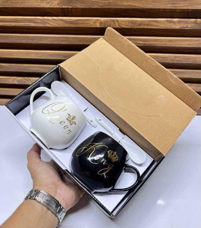 Mugs "King & Queen" en céramique avec cuillères