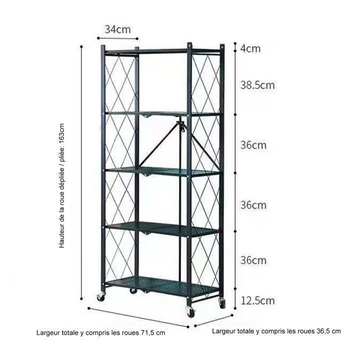 Étagère de rangement à 5 niveaux avec roulettes