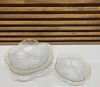 Ensemble de Bols en Verre Texturé avec Bordure Dorée - Design Élégant en Forme de Pétale de Fleur