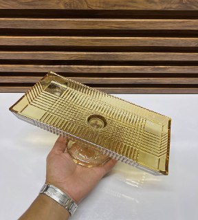 Présentoir à Gâteaux et Pâtisseries en Verre Ambré Style Rétro - Élégance Géométrique