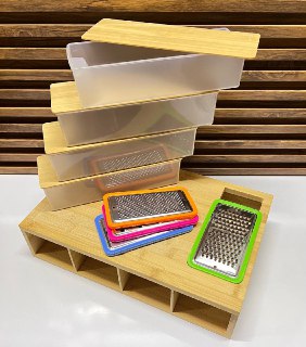 Planche à Découper en Bambou avec Conteneurs de Stockage et Râpes