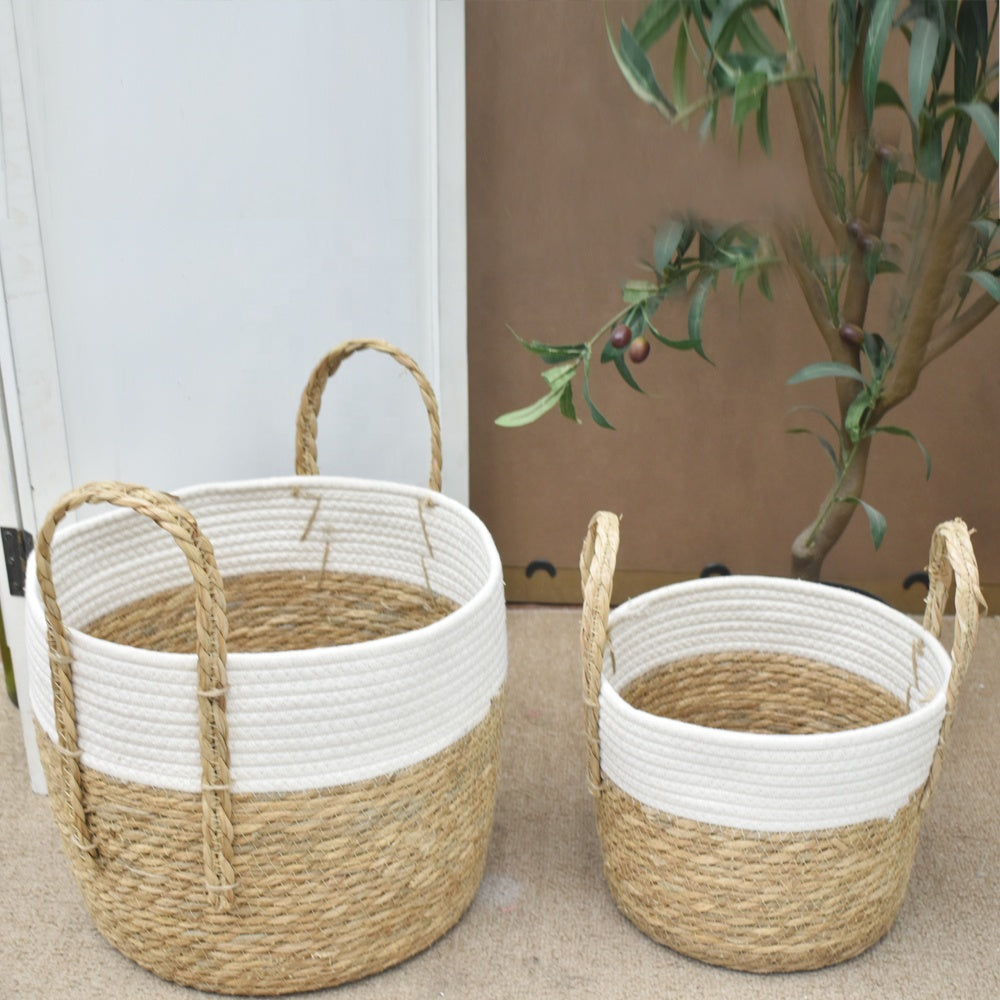 Panier de Rangement en Corde de Paille & Coton – Lot de 3