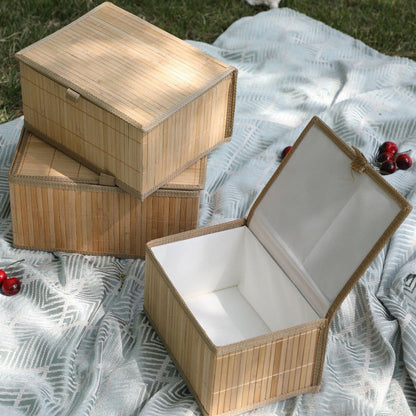 3 Paniers de Rangement Pliables en Bambou