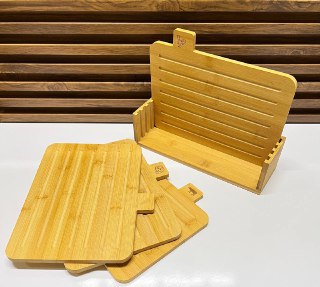 Ensemble de 4 Planches à Découper en Bambou avec Support de Rangement