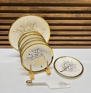 Présentoir à Desserts et Collations en Céramique Dorée