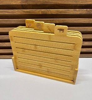 Ensemble de 4 Planches à Découper en Bambou avec Support de Rangement