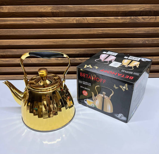 Bouilloire à thé siffleuse dorée en acier inoxydable, compatible tous feux