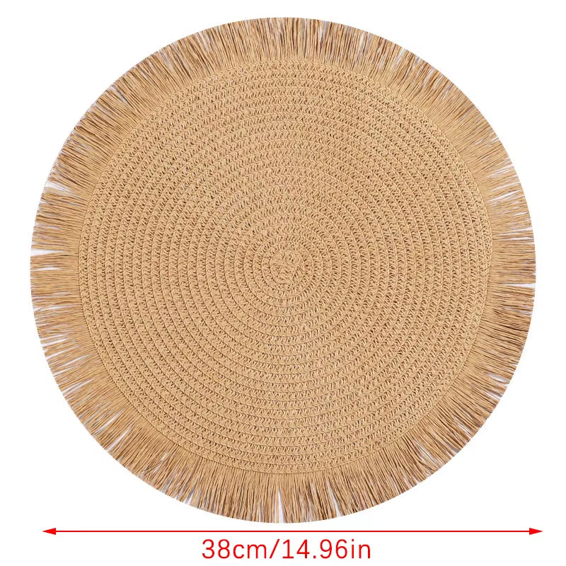 Lot de 6 tapis de table en papier tissé à pampilles naturel