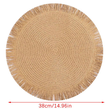 Lot de 6 tapis de table en papier tissé à pampilles naturel