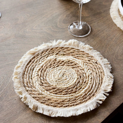 Napperons ronds en rotin tissés à la main – Lot de 6 pièces