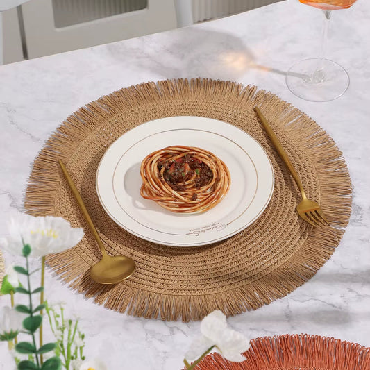 Lot de 6 tapis de table en papier tissé à pampilles naturel