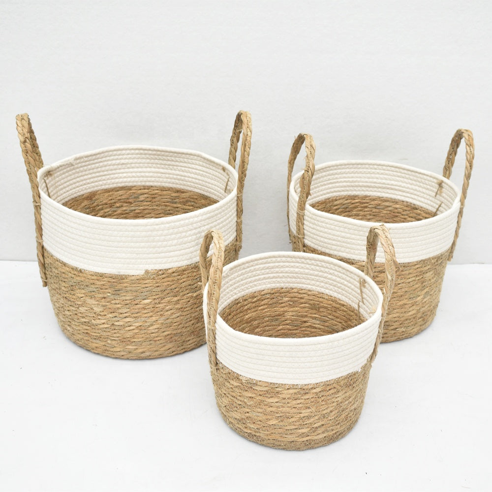 Panier de Rangement en Corde de Paille & Coton – Lot de 3