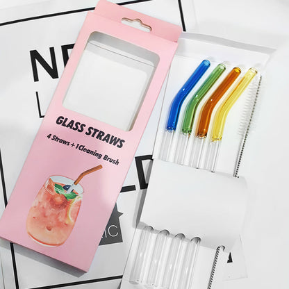 Ensemble de Pailles en Verre Borosilicate Incurvées et Réutilisables