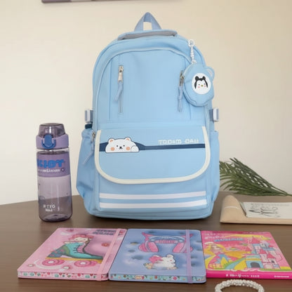 Sac à Dos Scolaire Kawaii Rose – Cartable Ergonomique avec Mini Trousse Ours