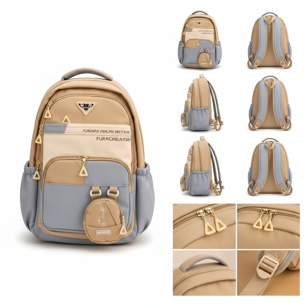 Sac à Dos Scolaire FUERCHEN Multi-Poches – Cartable Ergonomique avec Mini Trousse