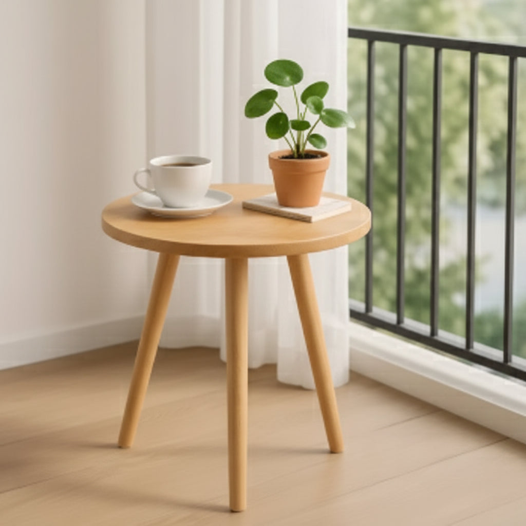 Table Basse Ronde en Bois Naturel – Bout de Canapé Style Scandinave