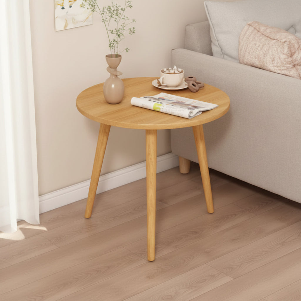 Table Basse Ronde en Bois Naturel – Bout de Canapé Style Scandinave