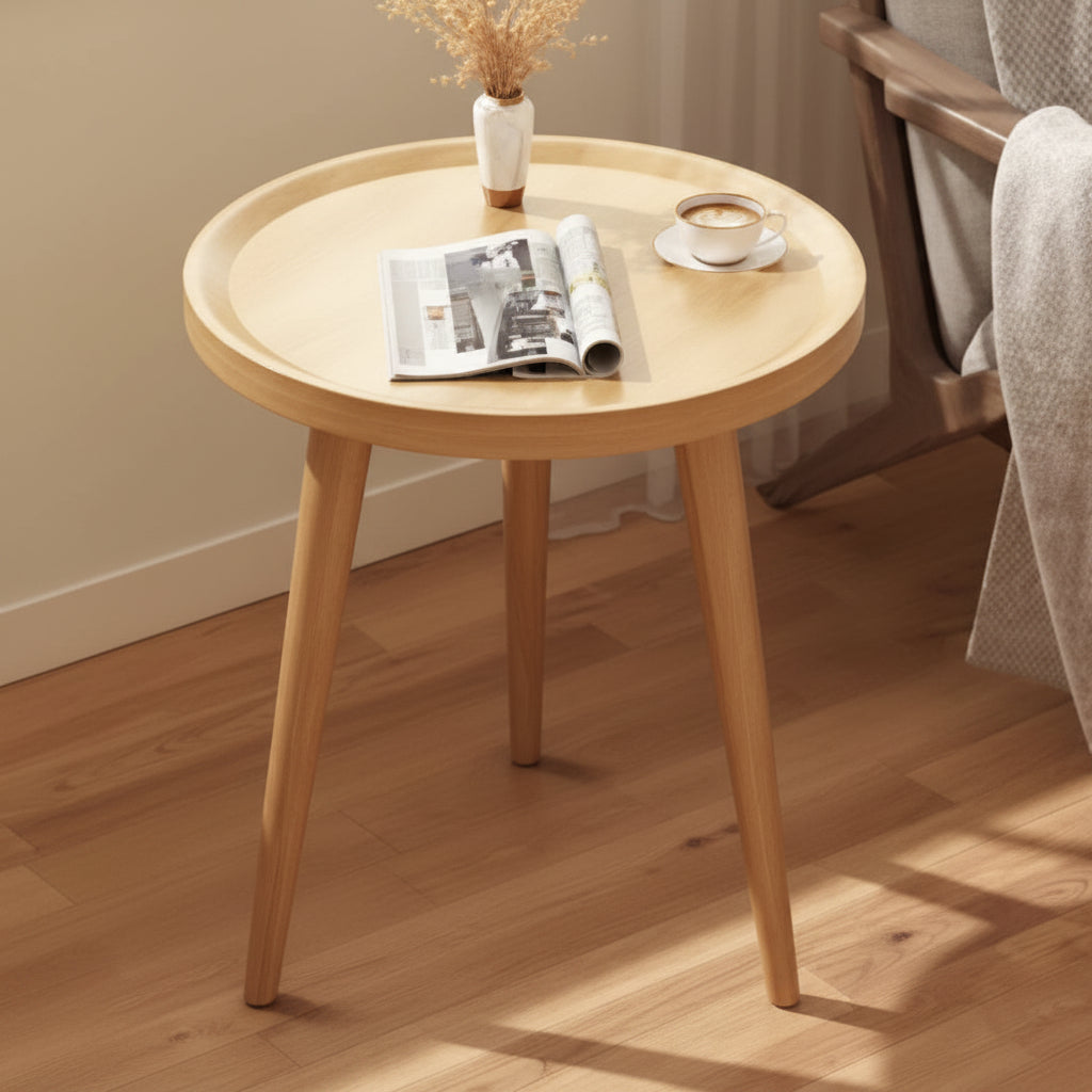 Table Basse Ronde en Bois Naturel – Bout de Canapé Style Scandinave