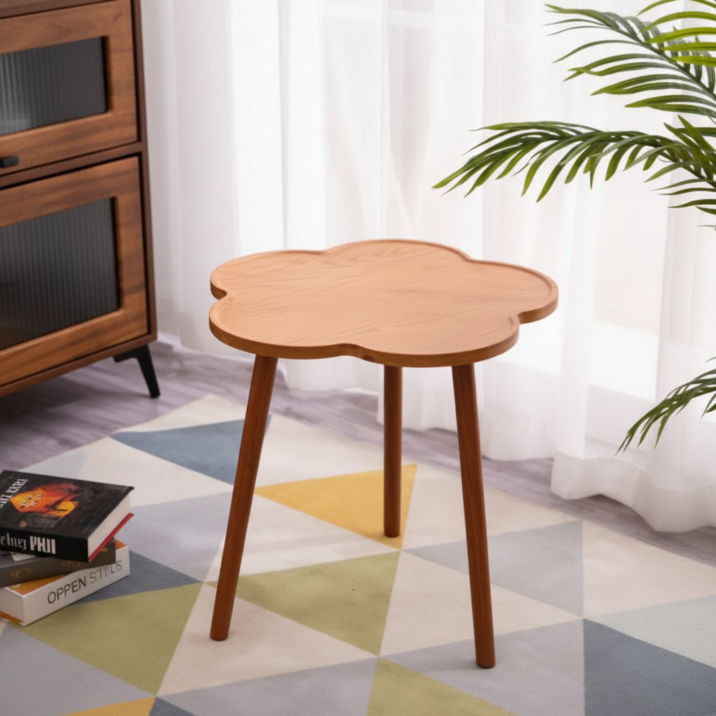 Table Basse Fleur en Bois Naturel – Bout de Canapé Design Fleur Scandinave